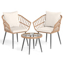 3 Piece Patio Bistro Set with PE Rattan Wicker Chairs and Tempered Glass Coffee Table