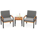 3 Piece Patio Furniture Set Outdoor Conversation Set with Coffee Table-Grey