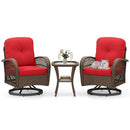 3 Piece Patio Swivel Rocker Set with Tempered Glass Side Table and Thick Cushions