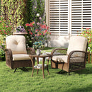 3 Piece Patio Swivel Rocker Set with Tempered Glass Side Table and Thick Cushions