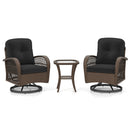 3 Piece Patio Swivel Rocker Set with Tempered Glass Side Table and Thick Cushions