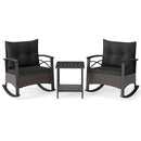 3 Piece Rocking Bistro Set PE Rattan Rocker Chairs with Acacia Wood Top Table