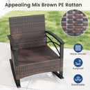 3 Piece Rocking Bistro Set PE Rattan Rocker Chairs with Acacia Wood Top Table
