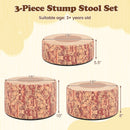 3-Piece Tree Stump Stool Set with Wood Printing Nature Decoration