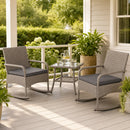 3-Piece Wicker Rocking Bistro Set with Cushions - Gray