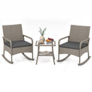 3-Piece Wicker Rocking Bistro Set with Cushions - Gray