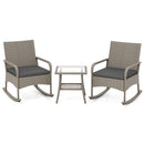 3-Piece Wicker Rocking Bistro Set with Cushions - Gray