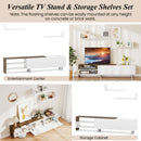 3 Pieces Farmhouse TV Stand for TVs up to 80 Inch with Cabinet and Compartments-White