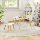 3 Pieces Kids Wooden Table and Chair Set with Cute Froggy Design-White