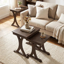 3 Pieces Nesting Coffee Table Side Table with Solid Rubber Wood Legs-Brown