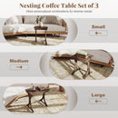3 Pieces Nesting Coffee Table Side Table with Solid Rubber Wood Legs-Brown