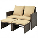 3 Pieces Outdoor Patio PE Wicker Furniture Set with Cushions-Beige