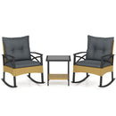 3 Pieces Outdoor Rattan Rocking Chairs Set with 2-Tier Side Table for Garden Backyard