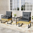 3 Pieces Outdoor Rattan Rocking Chairs Set with 2-Tier Side Table for Garden Backyard