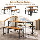 3 Pieces Patio Dining Set with Acacia Wood Dining Table and 2 Benches