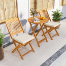 3 Pieces Acacia Wood Patio Folding Bistro Set with Soft Cushions