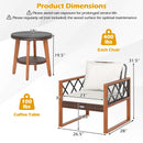 3 Pieces Patio Furniture Set with Tempered Glass Top Table and Soft Cushions-Off White