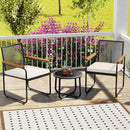 3 Pieces Patio Furniture Set PE Rattan Porch Chairs with Round Tempered Glass Top Table-White