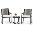 3 Pieces Patio Furniture Set PE Rattan Porch Chairs with Round Tempered Glass Top Table-White