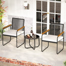 3 Pieces Patio Furniture Set PE Rattan Porch Chairs with Round Tempered Glass Top Table-White