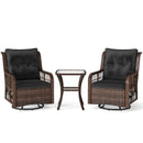 3 Pieces Patio Furniture Set PE Wicker Swivel Glider Chairs with 2-Tier Side Table and Cushions