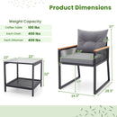 3 Pieces Patio Furniture Set with 2 Tier Coffee Table and Soft Seat Cushions-Gray