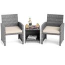 3 Pieces Patio Furniture Set with Tempered Glass Coffee Table and Soft Seat Cushions