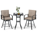 3 Pieces Patio Swivel Bar Set with Soft Cushions and Umbrella Hole-Brown