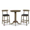 3 Pieces Wood Bar Table Set for 2 Round Pub Table with Pedestal Base and 2 Armless Stools