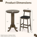 3 Pieces Wood Bar Table Set for 2 Round Pub Table with Pedestal Base and 2 Armless Stools