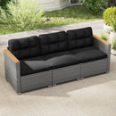 3-Seat Patio Couch Sofa PE Rattan Loveseat Furniture Set with Deep Seating and Cushion-Mix Grey
