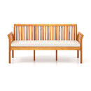 62.5 Inches Patio 3-Seat Wood Bench with Soft Seat Cushions-White