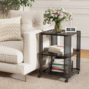 3-Tier End Table with Wheels Rolling Side Table with Open Storage Shelves