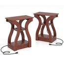 3-Tier End Tables with Charging Station Set of 2 with Open Storage Shelves