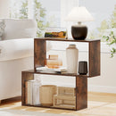 3-Tier Geometric Bookshelf Freestanding Wooden Bookcase with 2 Cubic Compartments-Brown