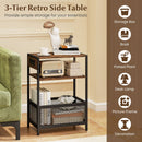 Industrial Side Table with USB-C & AC Outlets, 3-Tier
