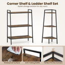 3-Tier Ladder Shelf and Corner Shelf Set with Metal Frame