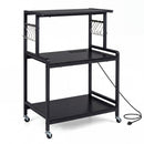 3-Tier Rolling Microwave Cart with Power Outlet and Hooks