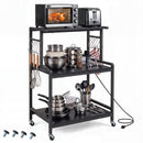 3-Tier Rolling Microwave Cart with Power Outlet and Hooks