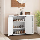 3-Tier Shoe Cabinet with Doors with Adjustable Open Shelves for Entryway
