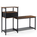 3-Tier Shoe Storage Bench with Drawer and Metal Frame