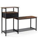 3-Tier Shoe Storage Bench with Drawer and Metal Frame