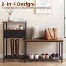 3-Tier Shoe Storage Bench with Drawer and Metal Frame