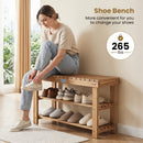 3-Tier Solid Wood Shoe Rack Bench with Slatted Shelves