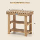 3-Tier Solid Wood Shoe Rack Bench with Slatted Shelves
