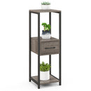 3 Tier Tall Metal Plant Stand with Drawer for Balcony Office-Gray