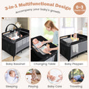 3-in-1 Portable Baby Crib and Playpen with Changing Table-Black