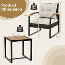 3 Piece Patio Conversation Set with Solid Acacia Wood Armrests and Tabletop-White