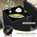 3 Pieces Patio Furniture Set with Tempered Glass Coffee Table