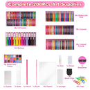208PCS Kids Art Kit – Easel, Crayons, Pencils & Markers in Storage Box